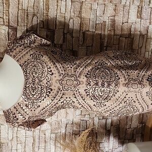 Marineblu Elegant Brown/ Black / Gold Patterned Dress